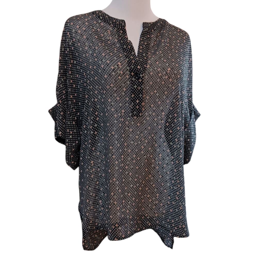 CABI Oversized Sheer Top Blouse‎ Shirt See Through Dainty Print Fairygoth Layer